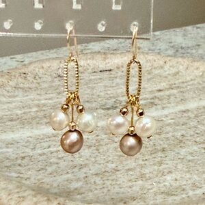 Gold-Filled Two-Tone Edison Pearl 3-Drop Earrings